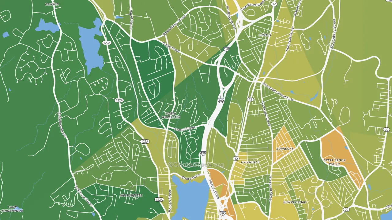 Indian Hill, Worcester, MA Map of Murder Rates