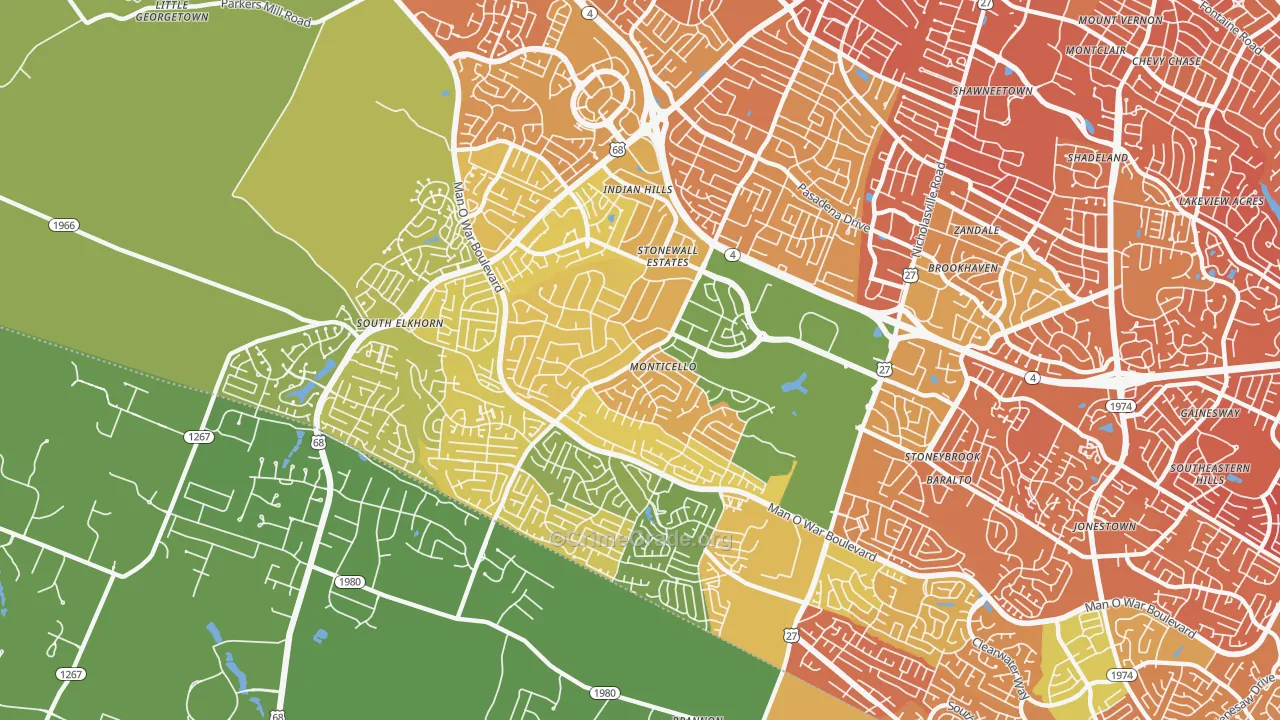 Indian Hills-Stonewall Estates-Monticello, Lexington, KY Map of Murder Rates