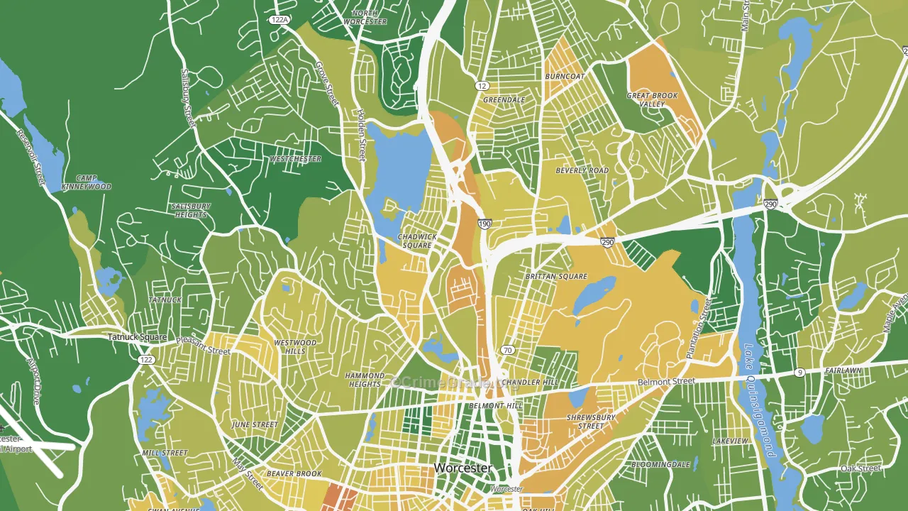 Indian Lake East, Worcester, MA Map of Murder Rates