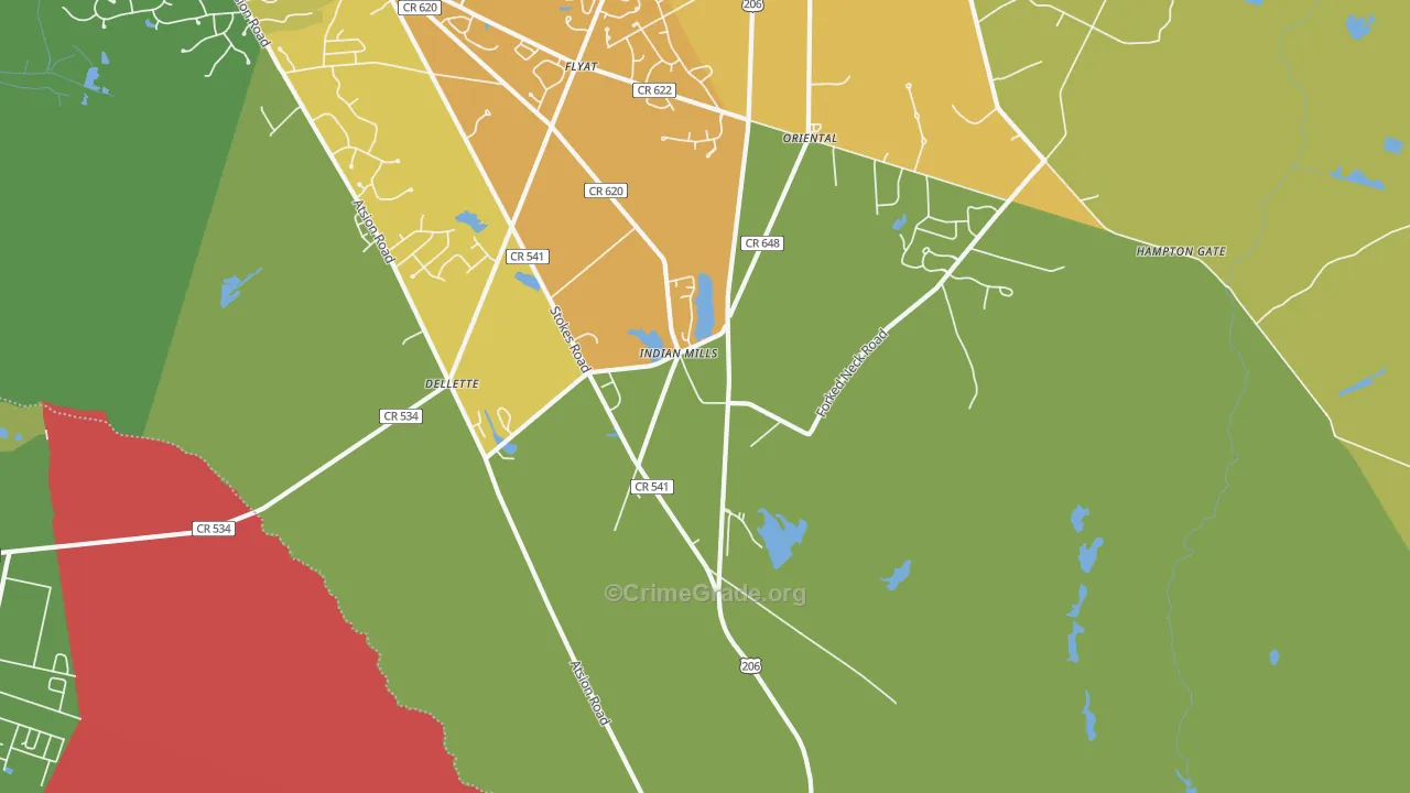 Indian Mills, NJ Map of Murder Rates