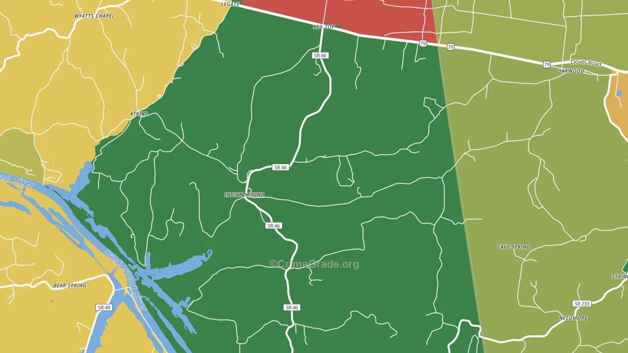 Indian Mound, TN Map of Murder Rates