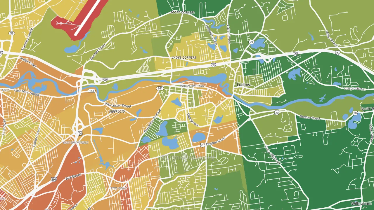 Indian Orchard, MA Map of Murder Rates