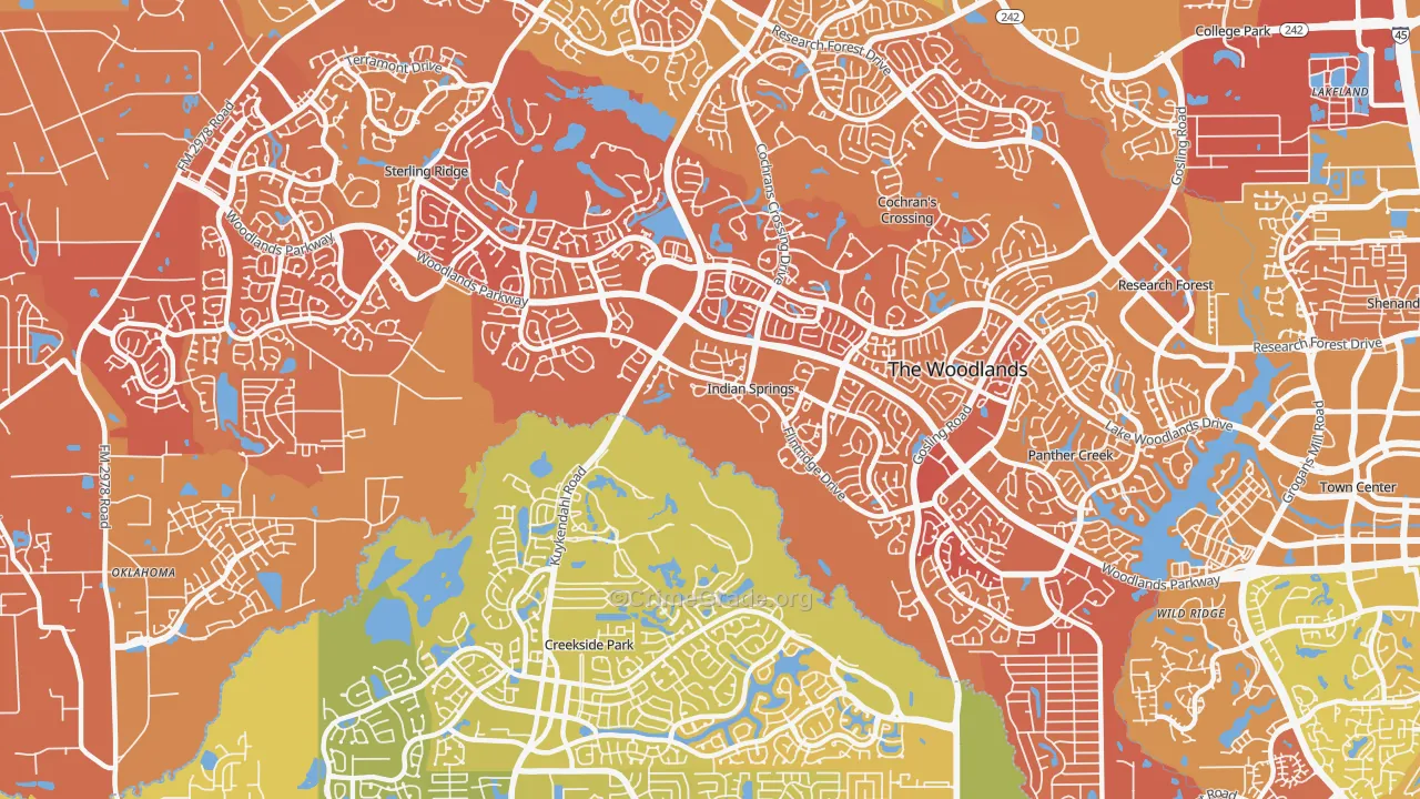 Indian Springs, The Woodlands, TX Map of Murder Rates
