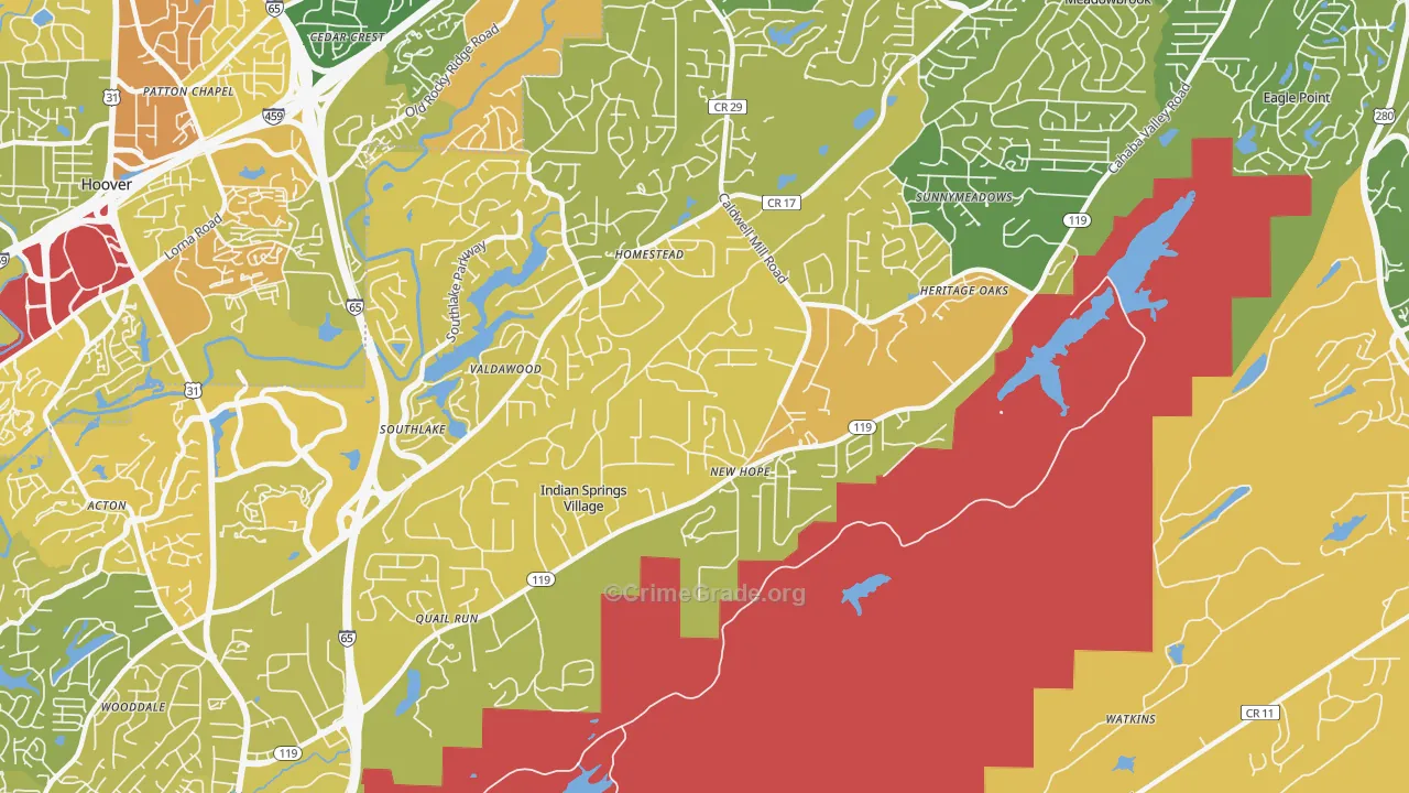 Indian Springs Village, AL Map of Murder Rates