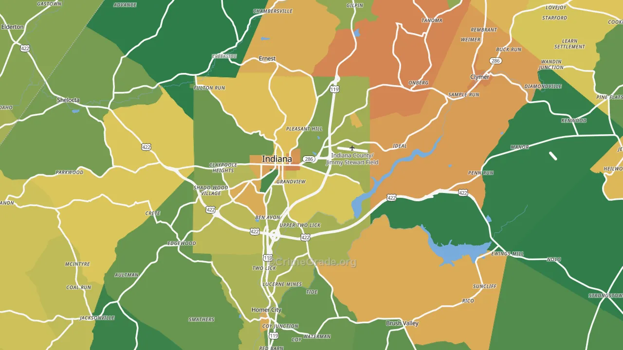 Indiana County, PA Map of Murder Rates