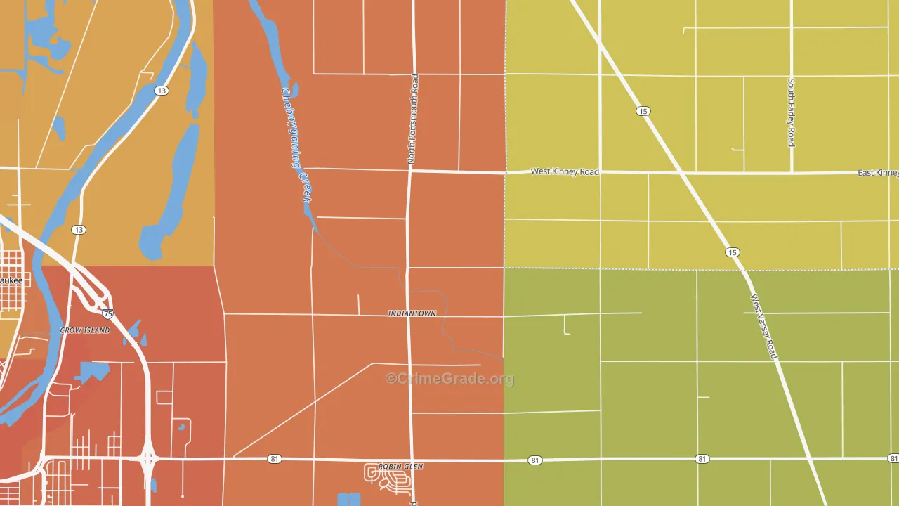 Indiantown, MI Map of Murder Rates