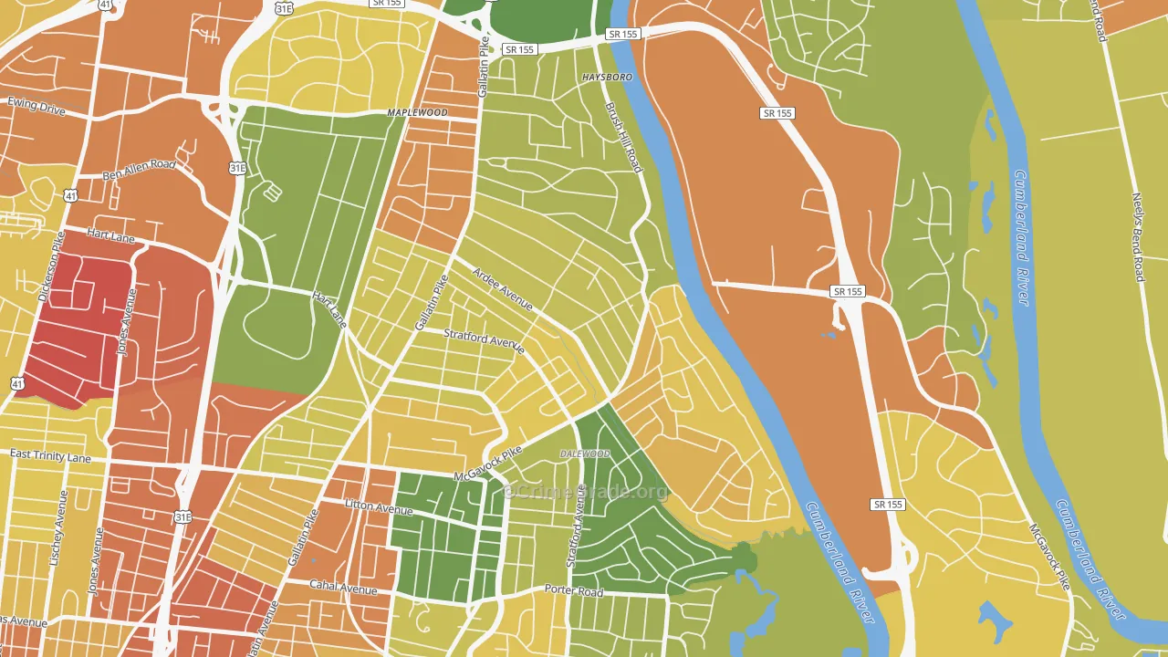 Inglewood-Riverwood, Nashville, TN Map of Murder Rates