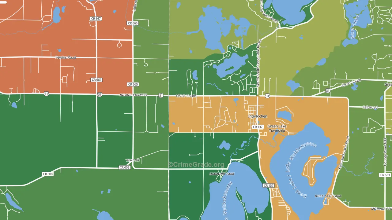Interlochen, MI Map of Murder Rates