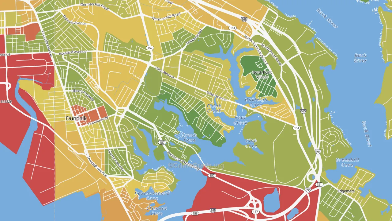Inverness, Dundalk, MD Map of Murder Rates