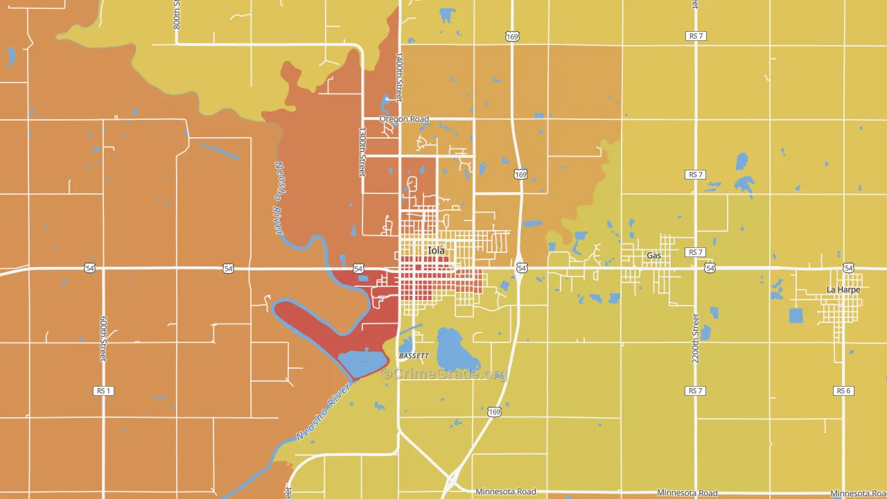 Iola, KS Map of Murder Rates