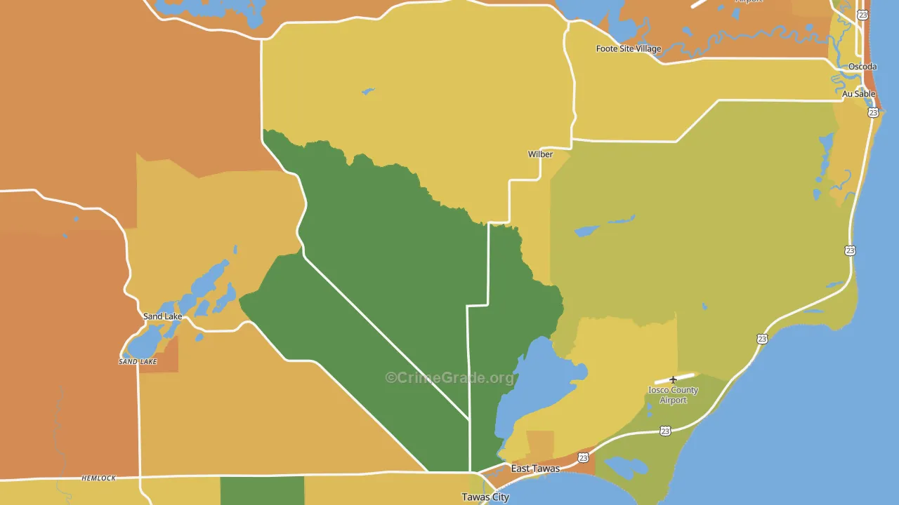 Iosco County, MI Map of Murder Rates