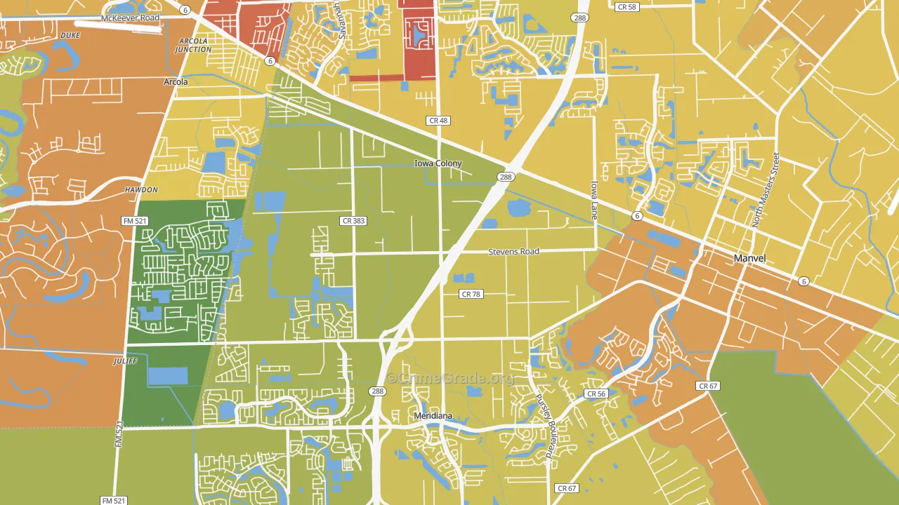 Iowa Colony, TX Map of Murder Rates