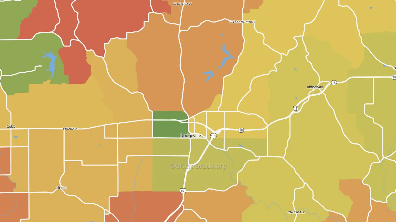Iowa County, WI Map of Murder Rates