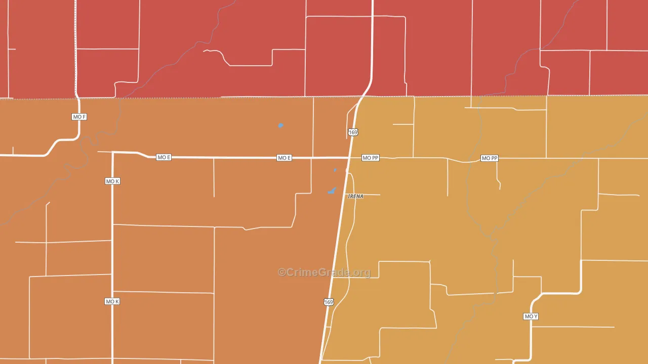 Irena, MO Map of Murder Rates