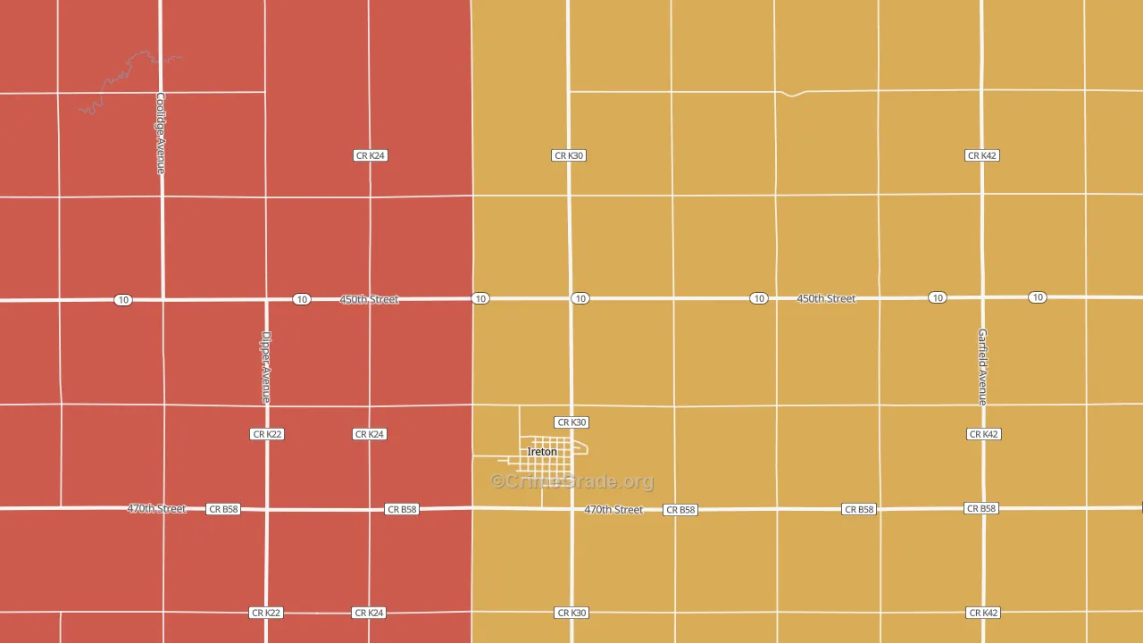 Ireton, IA Map of Murder Rates
