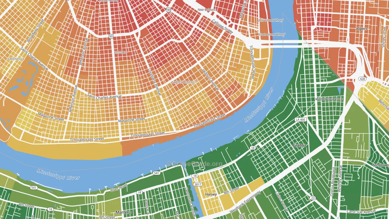Irish Channel, New Orleans, LA Map of Murder Rates