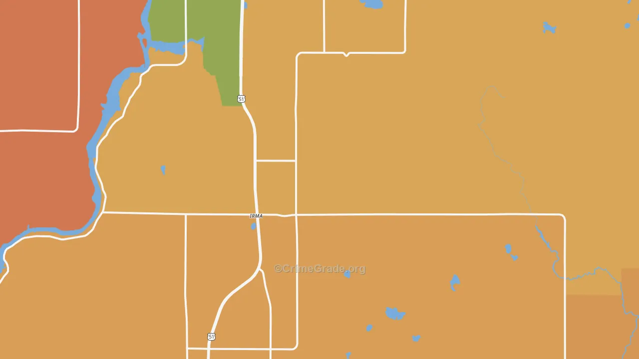 Irma, WI Map of Murder Rates