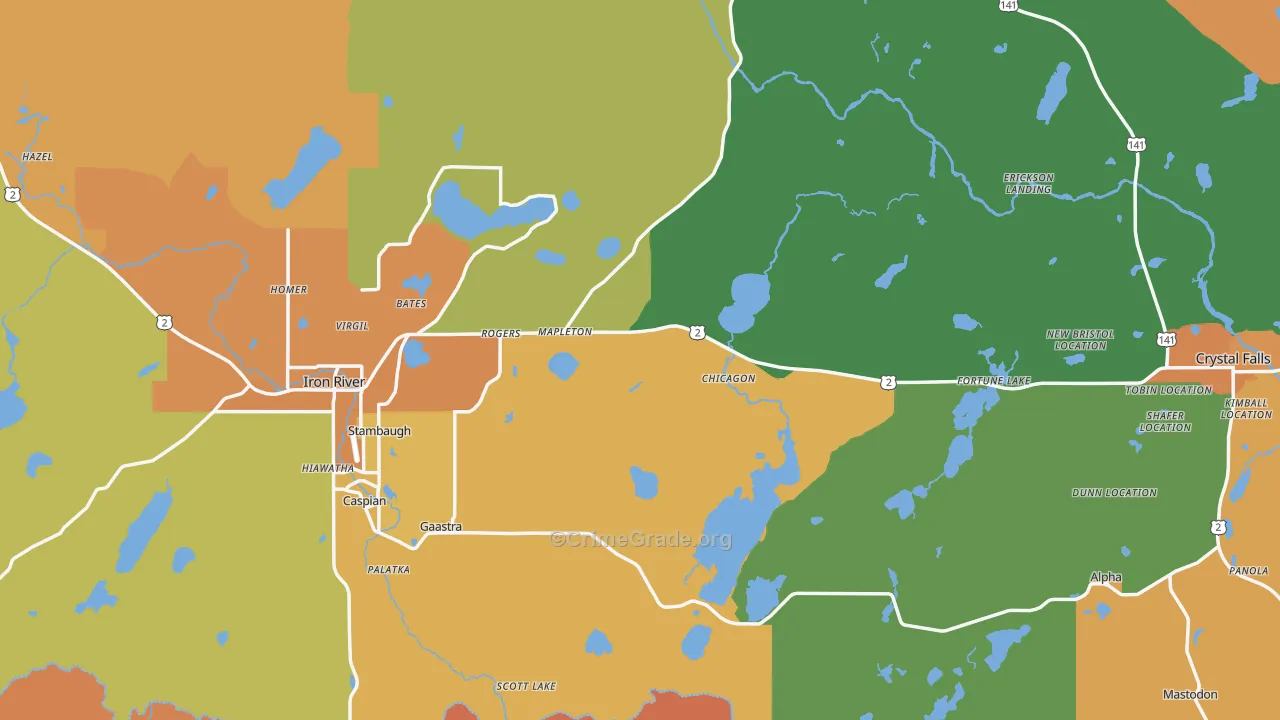 Iron County, MI Map of Murder Rates