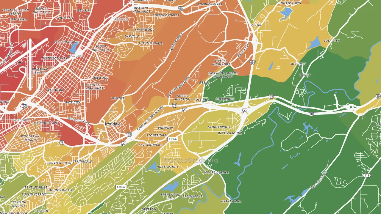 Irondale, AL Map of Murder Rates