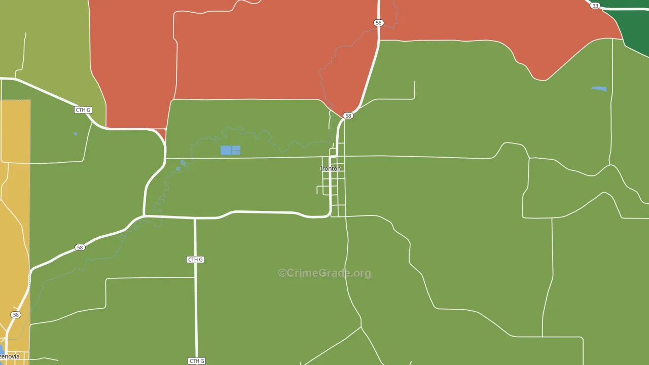 Ironton, WI Map of Murder Rates