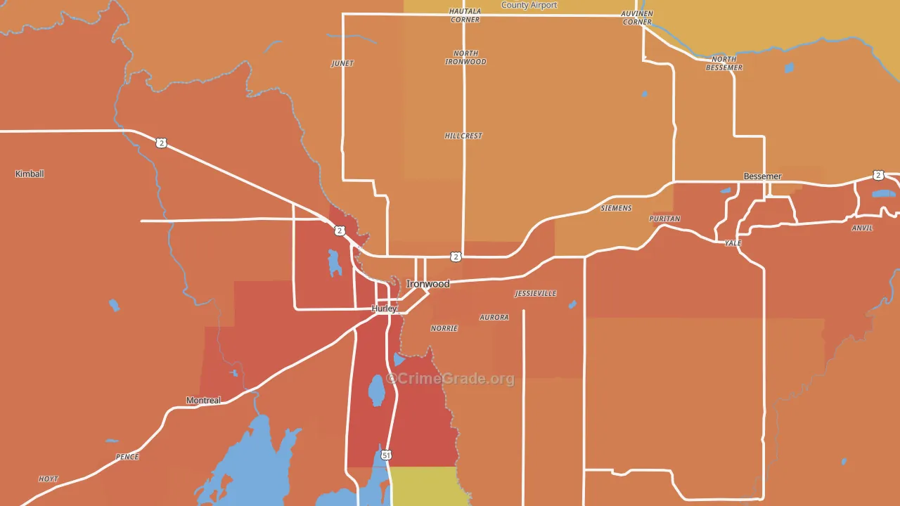 Ironwood, MI Map of Murder Rates