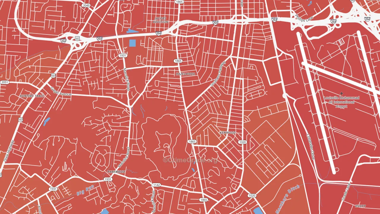 Iroquois, Louisville, KY Map of Murder Rates