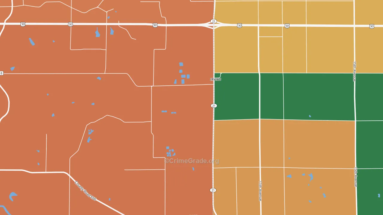 Irving, IA Map of Murder Rates