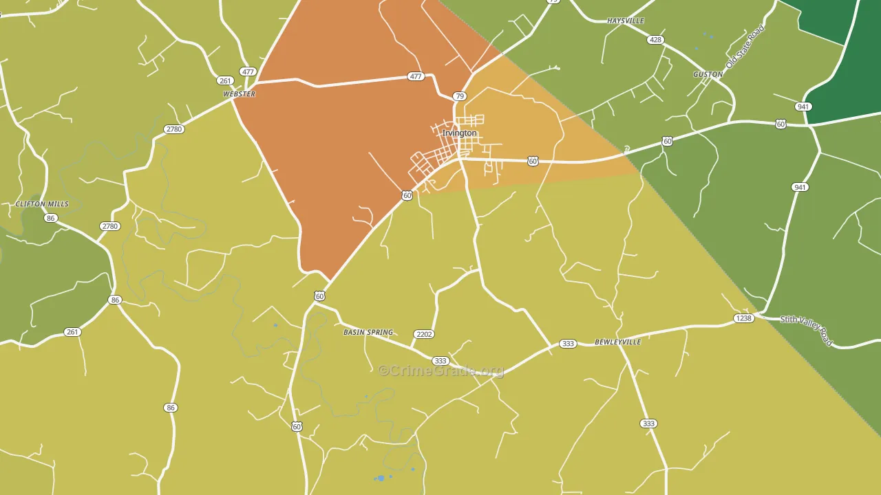 Irvington, KY Map of Murder Rates