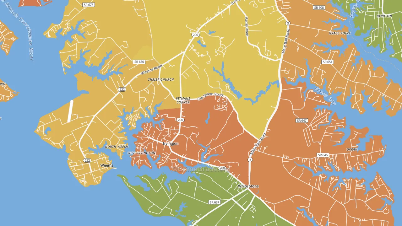 Irvington, VA Map of Murder Rates