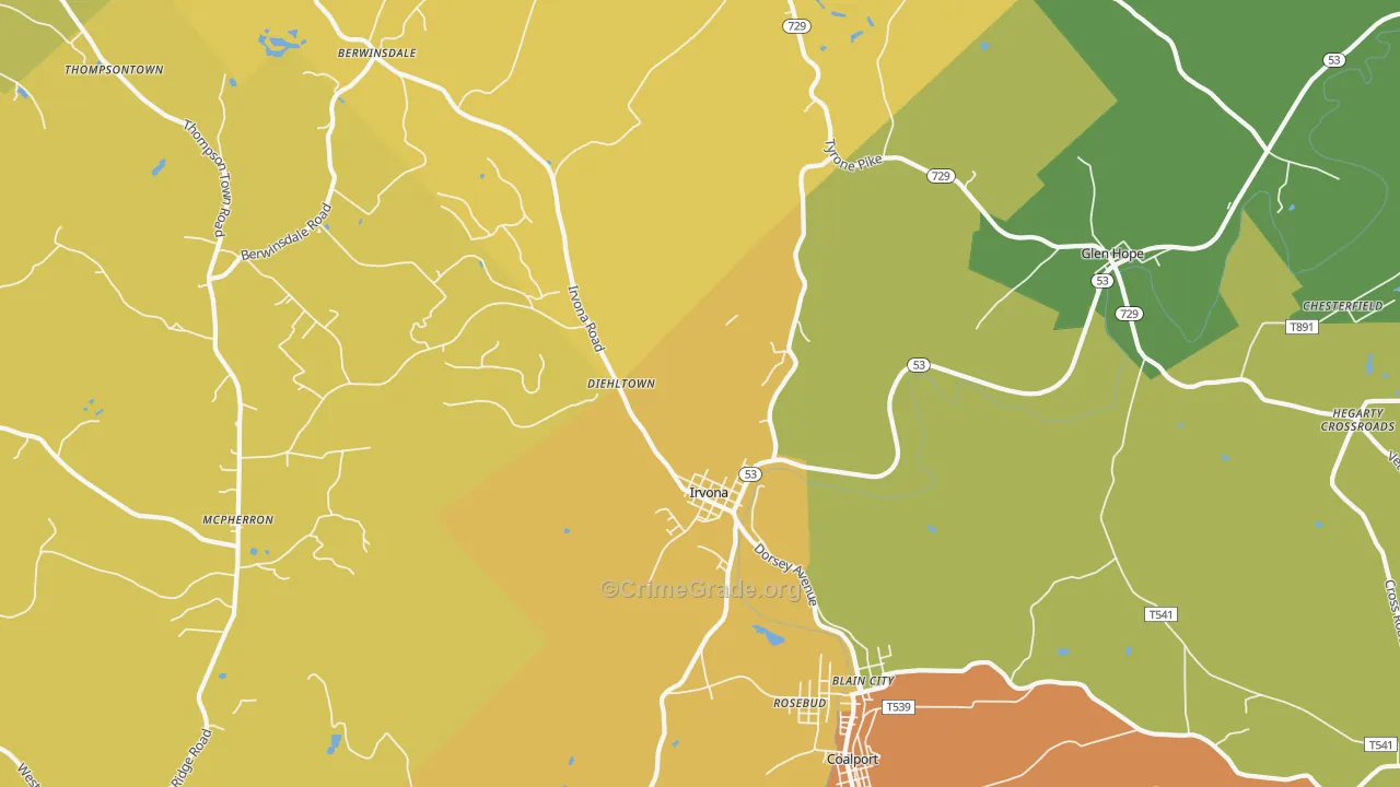 Irvona, PA Map of Murder Rates
