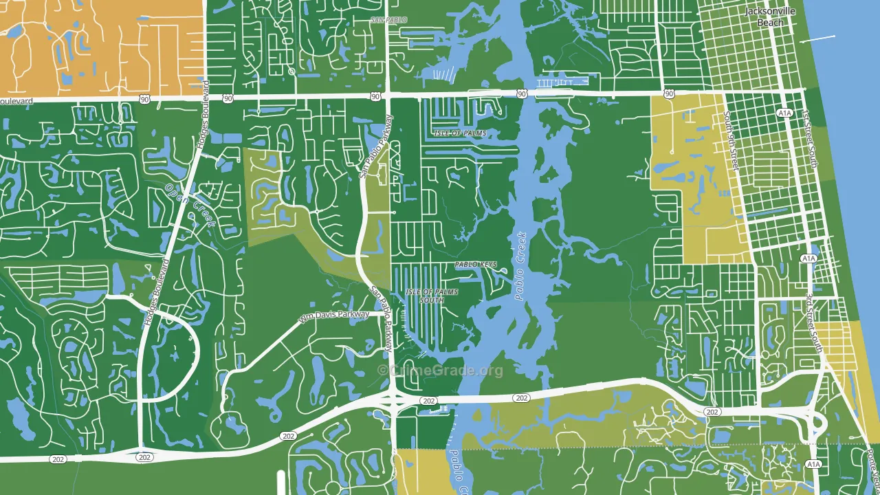 Isle of Palms, Jacksonville Beach, FL Map of Murder Rates