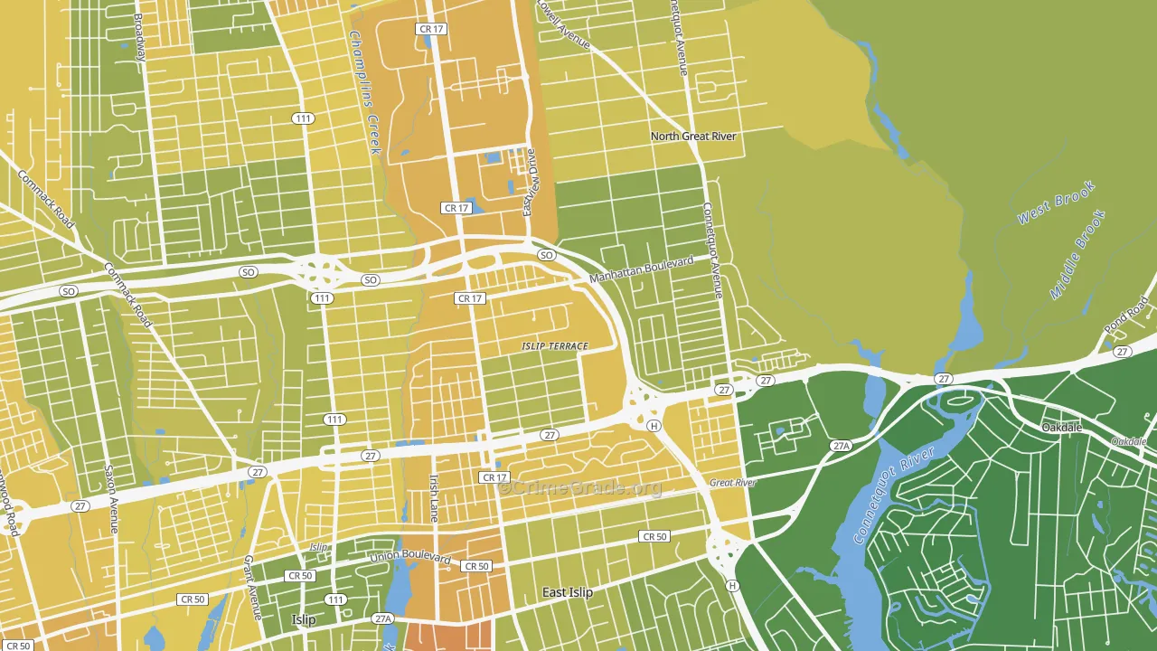 Islip Terrace, NY Map of Murder Rates