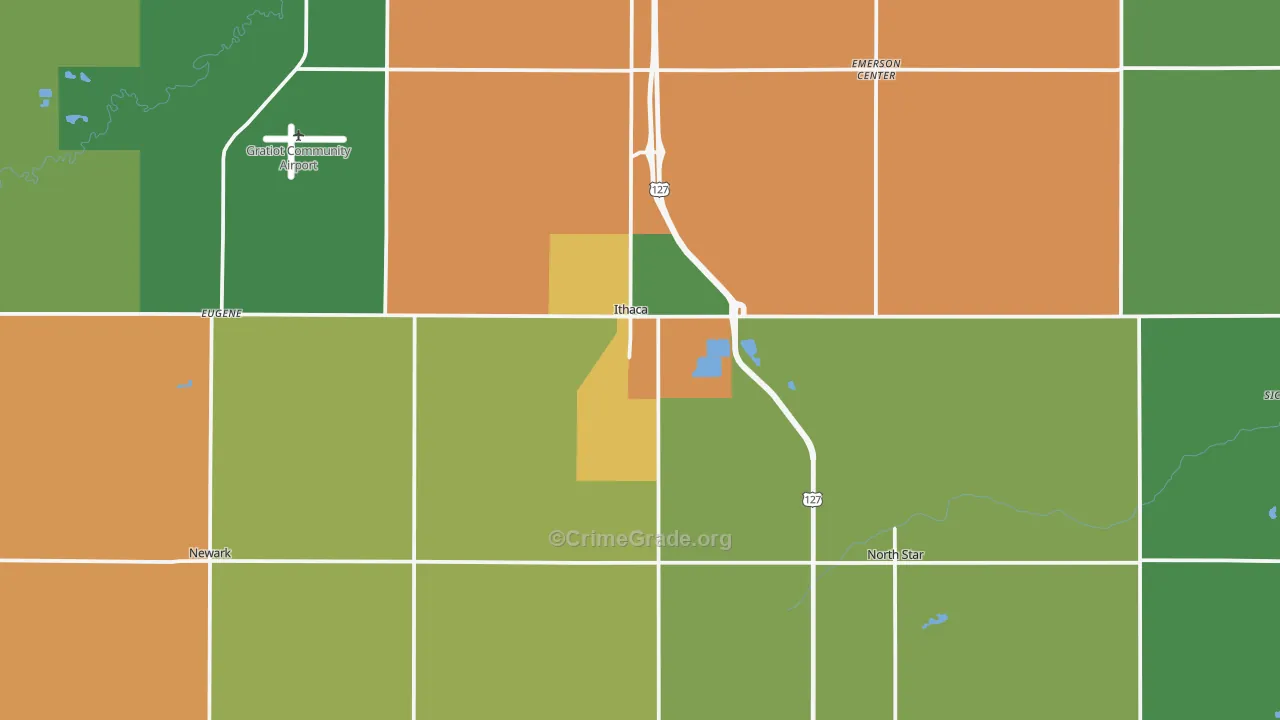 Ithaca, MI Map of Murder Rates