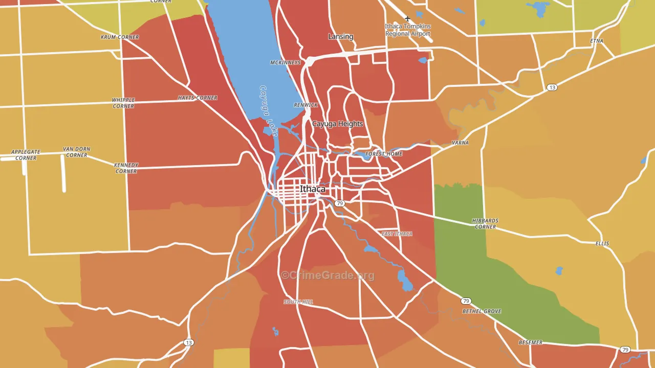 Ithaca, NY Map of Murder Rates