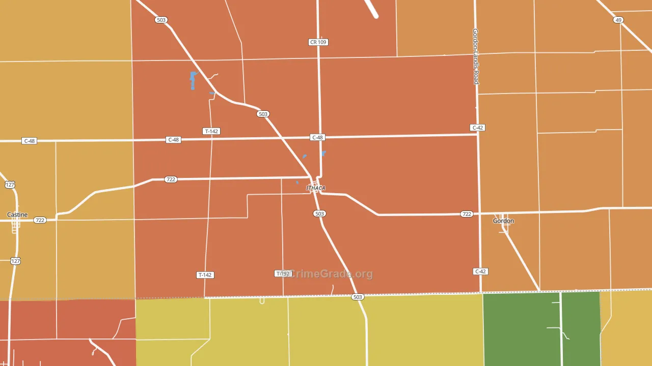 Ithaca, OH Map of Murder Rates