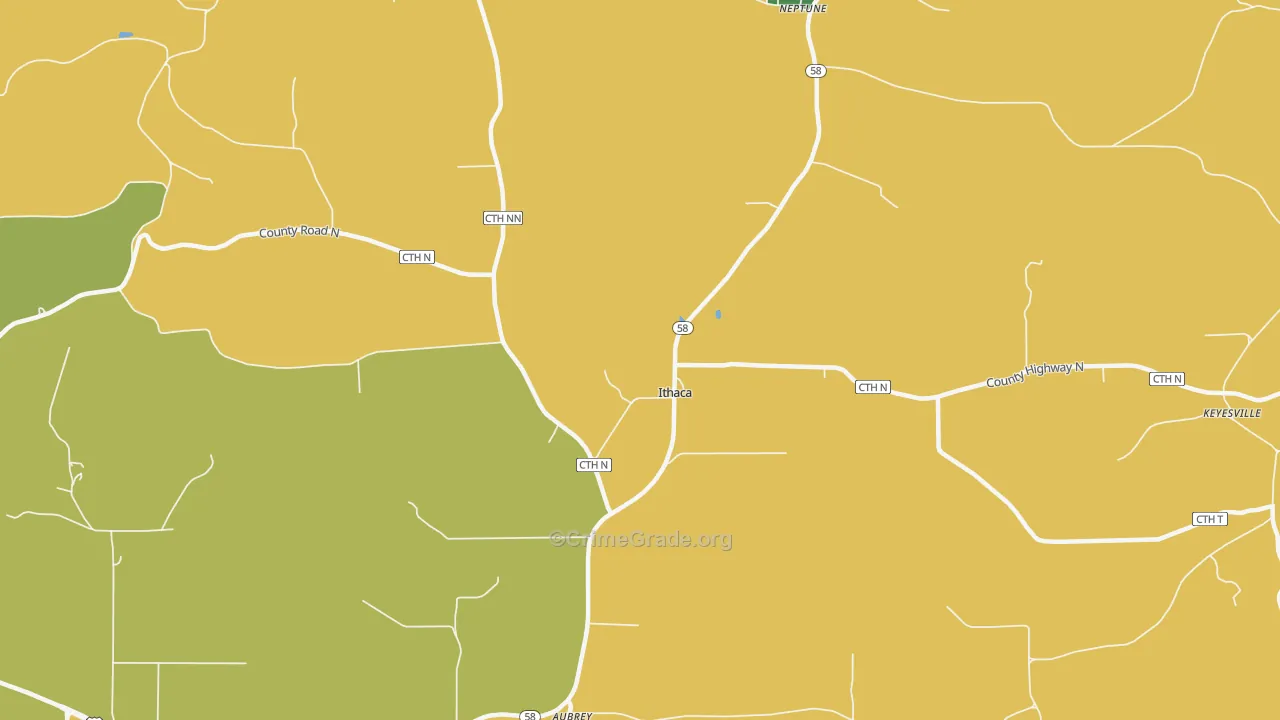 Ithaca, WI Map of Murder Rates