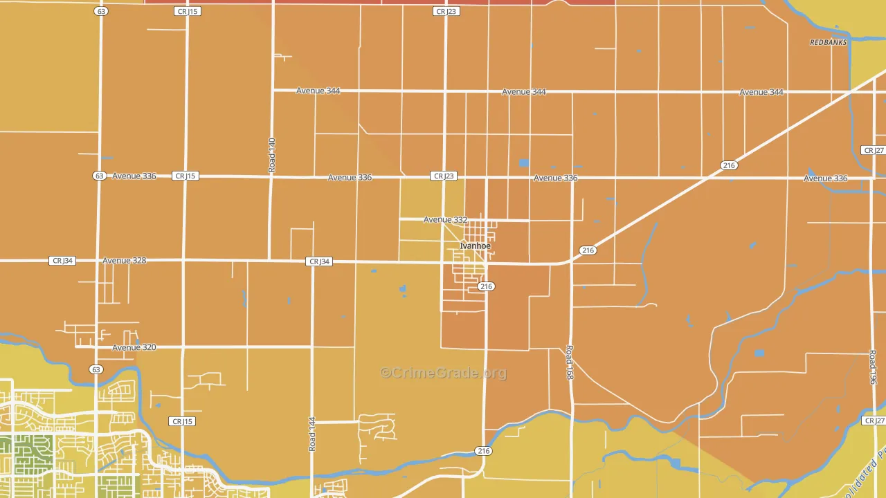 Ivanhoe, CA Map of Murder Rates