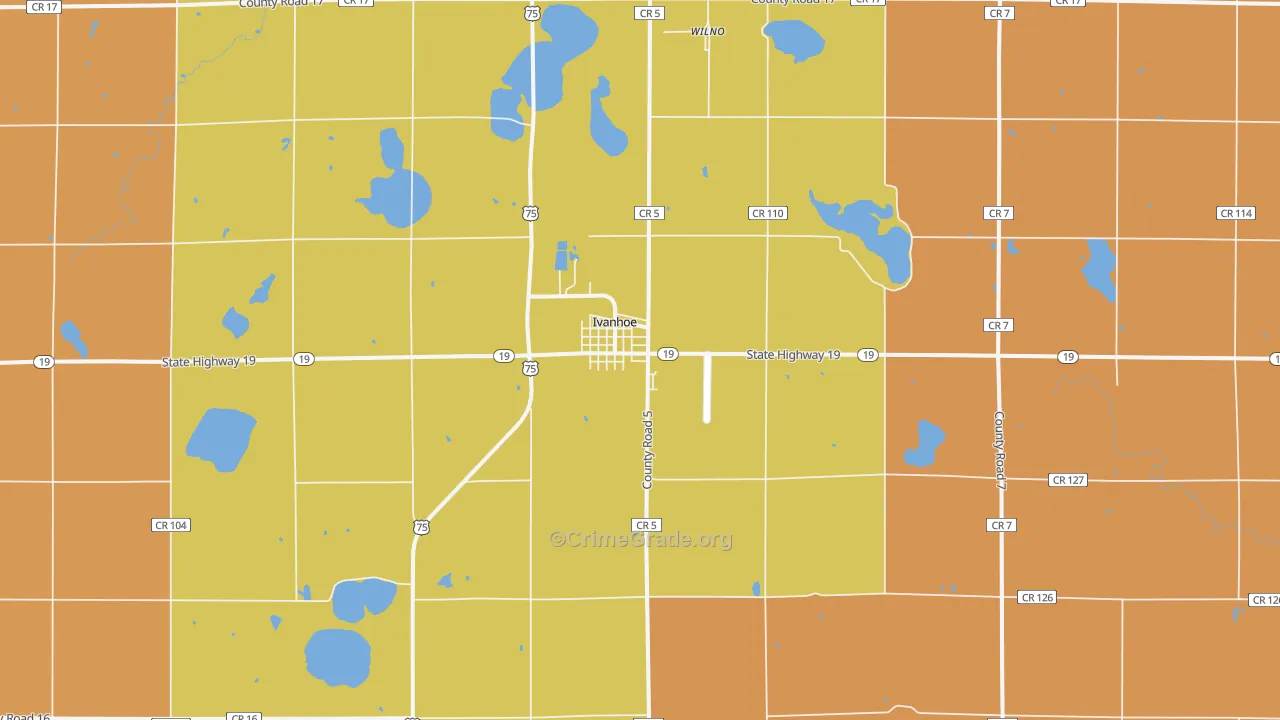Ivanhoe, MN Map of Murder Rates