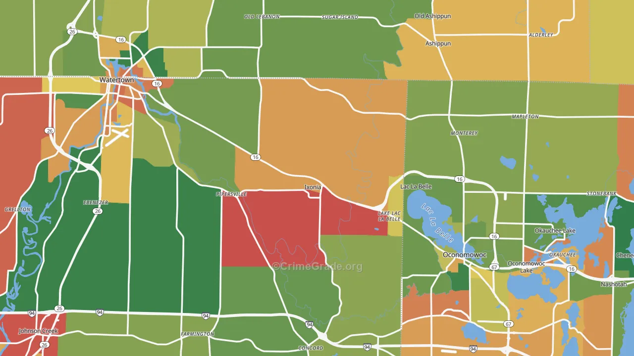 Ixonia, WI Map of Murder Rates