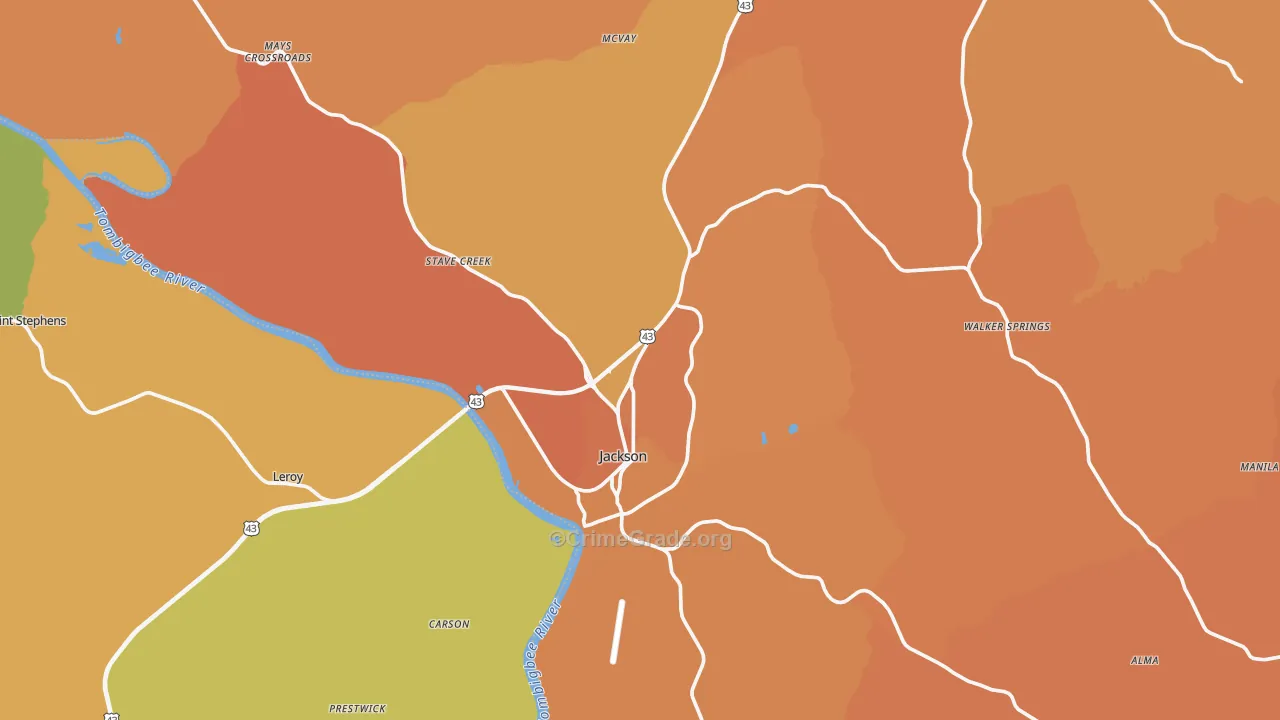 Jackson, AL Map of Murder Rates
