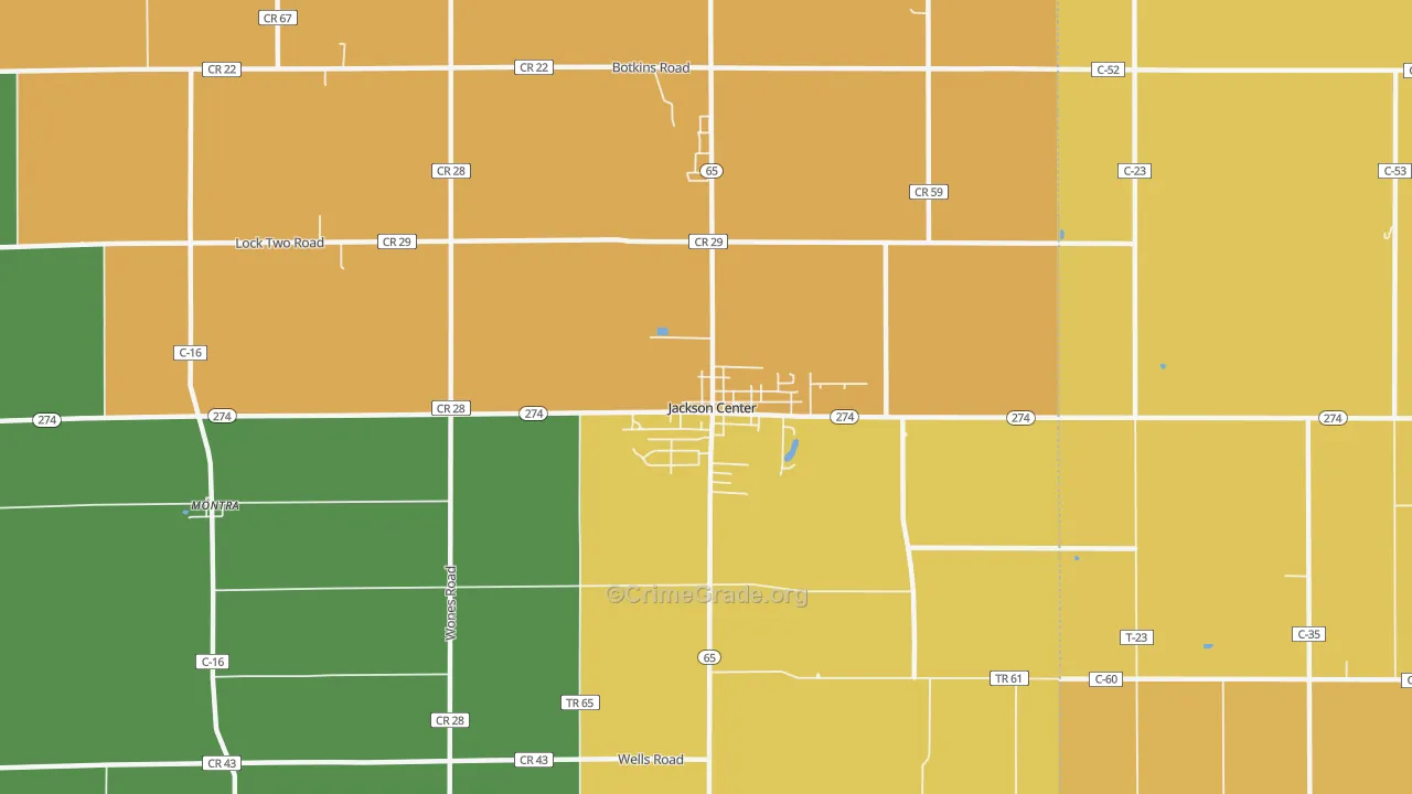 Jackson Center, OH Map of Murder Rates