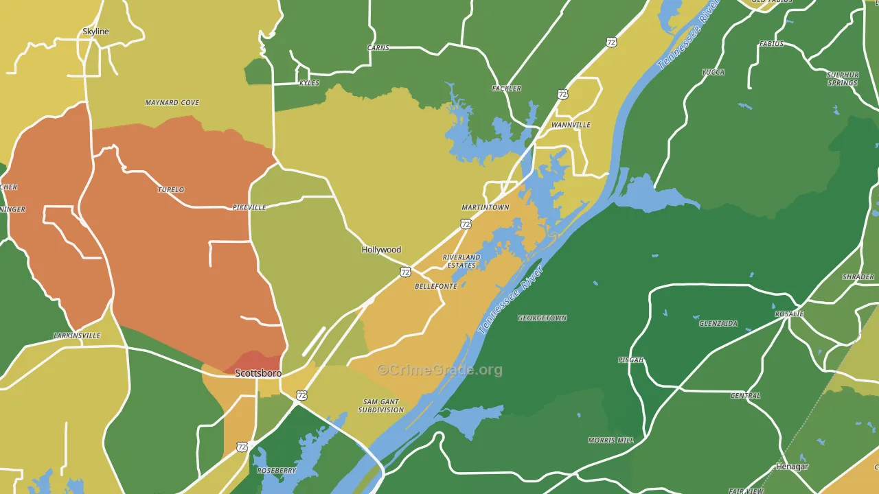 Jackson County, AL Map of Murder Rates