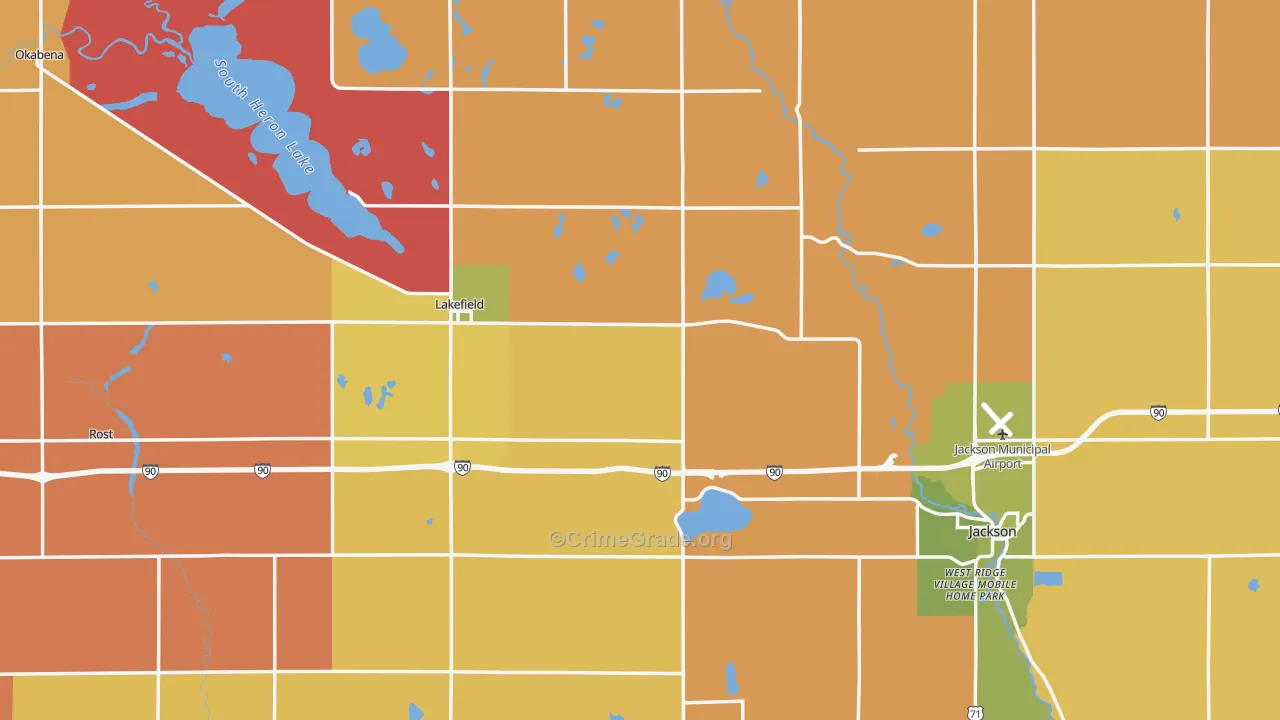 Jackson County, MN Map of Murder Rates