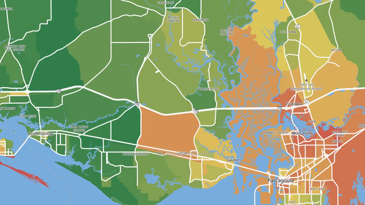 Jackson County, MS Map of Murder Rates
