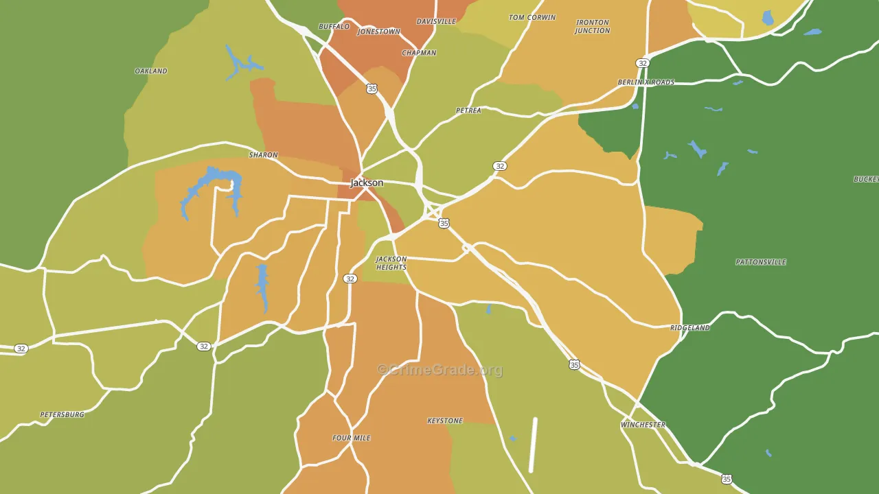 Jackson County, OH Map of Murder Rates