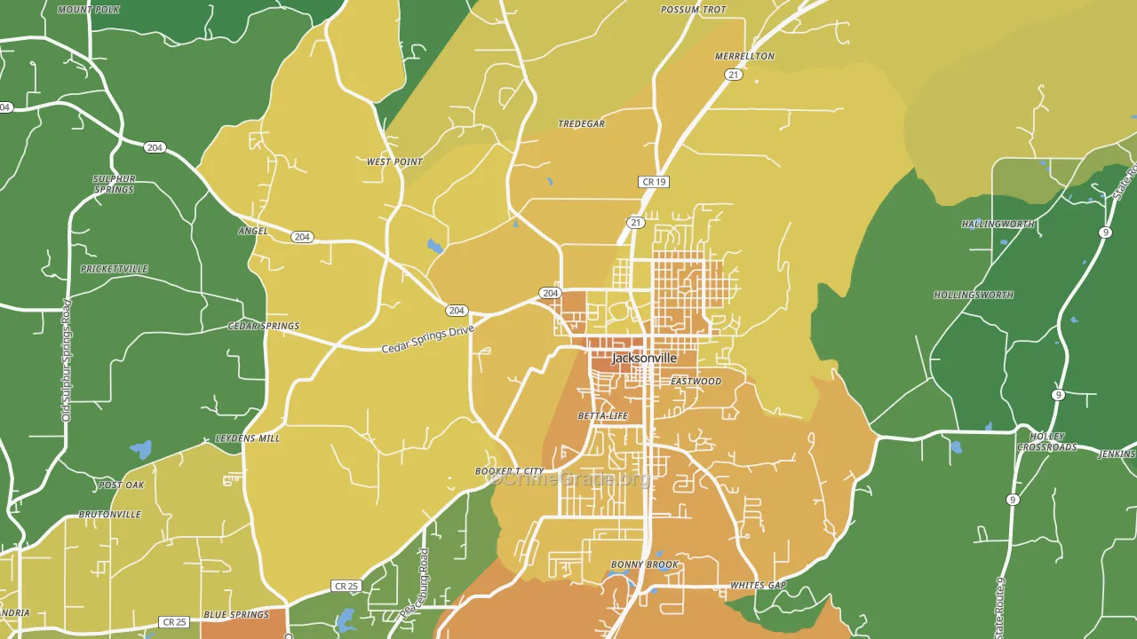 Jacksonville, AL Map of Murder Rates