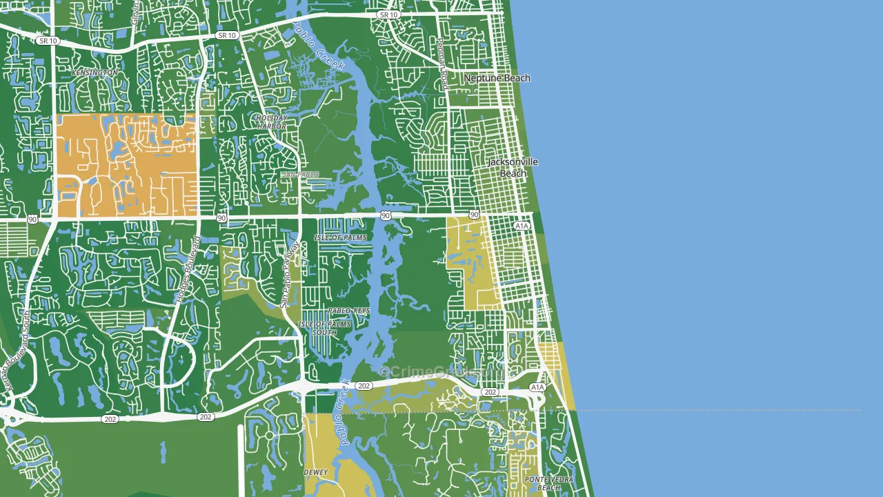 Jacksonville Beach, FL Map of Murder Rates