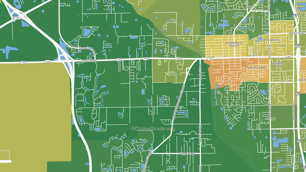 Jacksonville Heights South, Jacksonville, FL Map of Murder Rates
