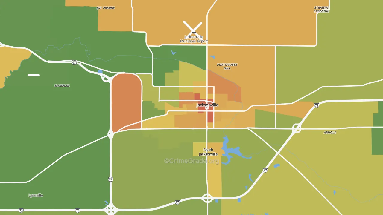 Jacksonville, IL Map of Murder Rates