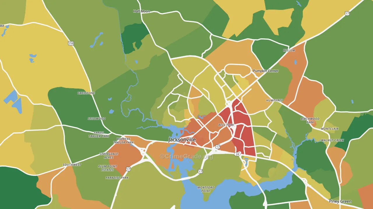 Jacksonville, NC Map of Murder Rates